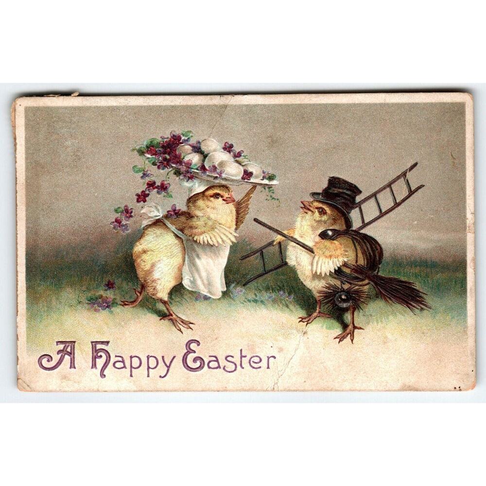 Easter Postcard Ellen Clapsaddle Dressed Chef Chimney Sweep Chicks Fantasy 2011